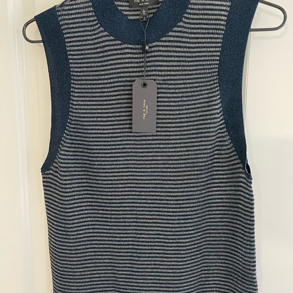Rag and Bone. Brand new. Sheer high neck, sleeveless. Blue and gray.